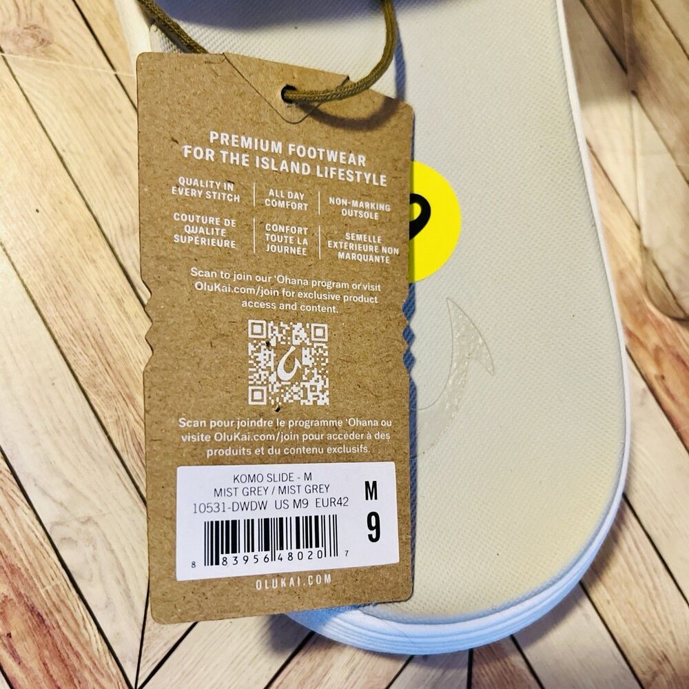 Olukai Komo Slide Men's 9 Sandals‎ Mist Grey White Lightweight 10531-DWDW Padded - Picture 7 of 7